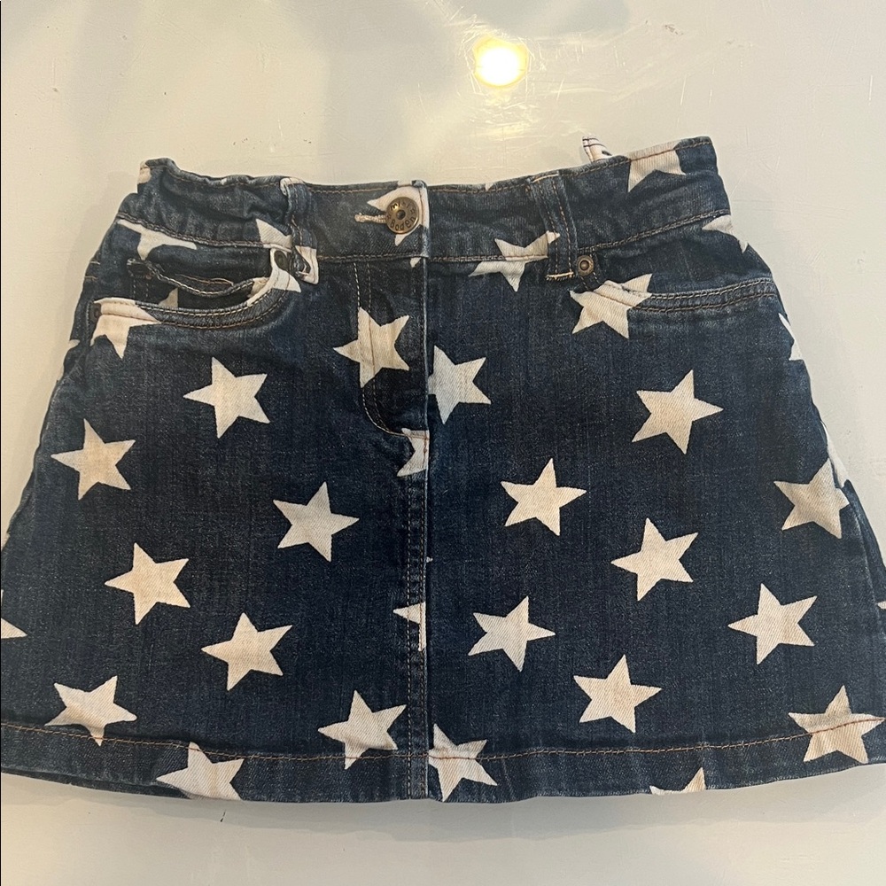 Mini Boden Blue Denim Skirt with White Stars